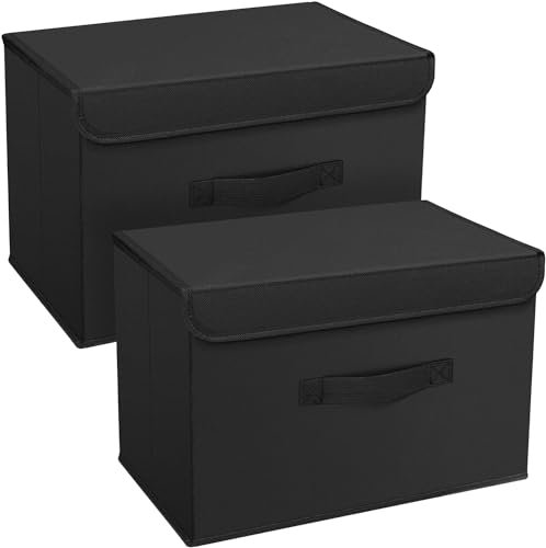 Homsorout Foldable Storage Boxes with Lids - Wardrobe Organiser Bin with Handle Fabric Basket Containers for Clothes, Book, Shelf, Office