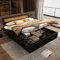Becag Polsterbett Doppelbett 140x200 cm, Bett mit Unterbett Stauraum und LED-Kopfteil, Bettgestell mit Lattenrost, Stauraumbett Rückenlehne Bett Jugendbett, Ohne Matratze, Kunstleder (Schwarz)