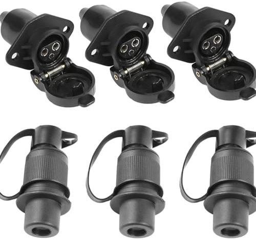 ETUKER 3X Enchufe 3pines Tractor 12V 24V y 3X Zócalo 3pines Tractor per Agrícola Camión Caravana Enchufe y Zócalo de Remolque