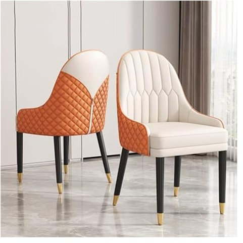 Wohnzimmerstühle, Leder-Esszimmer-Akzentsessel, gepolsterte Küchenstühle, Sessel mit Holzbeinen, Lounge-Wannenstühle für den Empfang in der Küche (Farbe: Orange-1)