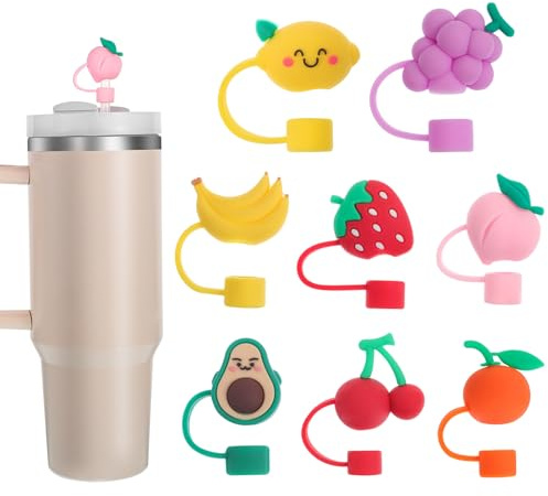 8 Pcs Straw Covers Cap for Stanley Cup | Silicone Fruit Straw Topper for Stanley 30&40 Oz Tumbler, Cute Straw Caps in Various Shapes Gifts for Teens Women Girls