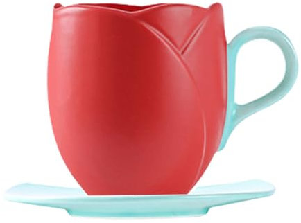 Kexpery Tulip Taza de café de cerámica multifunción con platillo Taza de té de la tarde Taza de capuchino estética Taza de té de porcelana para café en casa (H)