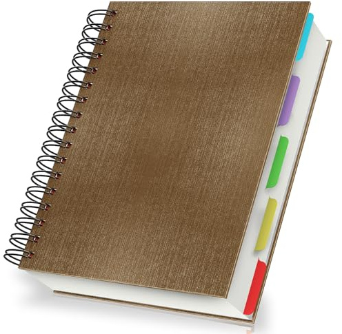 Yarotm Spiralblock A5 Liniert mit Trennblättern - 14x21cm Notizbuch Tagebuch - 100GSM 7mm Liniert Notizblock A5-120 Blatt Braun Notizheft Spiralbindung - Notebook A5 Hardcover Collegeblock Diaries