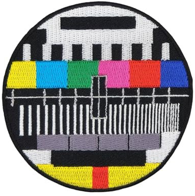 Testbild Aufnäher gestickt zum aufbügeln oder aufnähen Bügelbild TV Signal Fernseher Monitor Bügelpatch Aufbügler für Kleidung Bügelflicken Patch Applikation Flicken Größe 7,5 x 7,5 cm