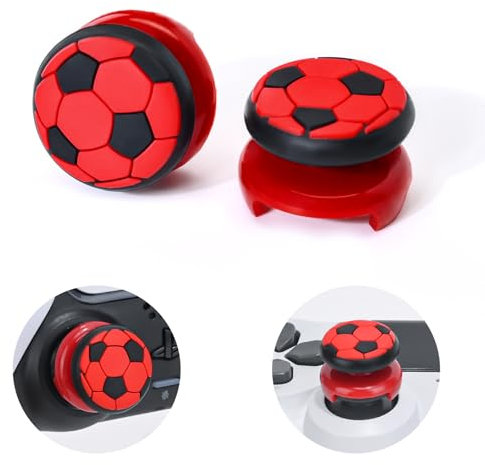 DLseego Thumbstick Griffe für PS5 PS4 Controller, 2 hohe Höhe Daumen Stick Griffe Silikon 3D Fußball Textur Anti Slip Controller Joystick Cover kompatibel mit PS4/PS5,Rot