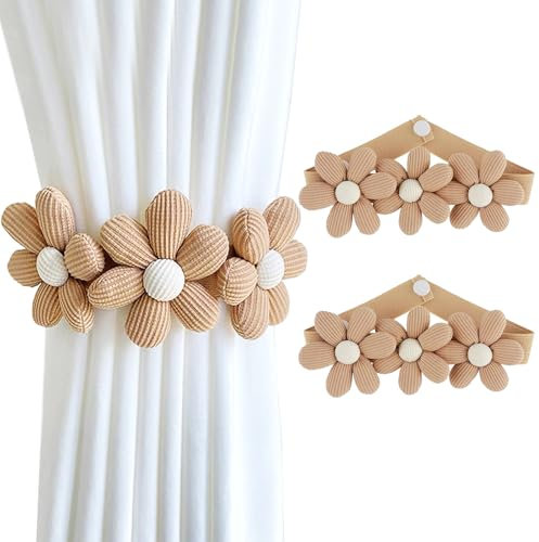 GmwyCzV 2 Piezas Alzapaños de Cortina, Forma de Flor Caqui Abrazaderas Cortinas, Alzapaños Decorativos para Cortinas, Lazos Cuerda Cortina para Pared - Decoración de Ventanas en Hogar y Oficina