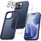UniqueMe für iPhone 16 Pro Hülle, 5-in-1-Set Handyhülle für iPhone 16 Pro Case Rundumschutz Schutzhülle Cover,1 Handyhülle & 2 Schutzfolie & 2 Kameraschutz - Matt Blau