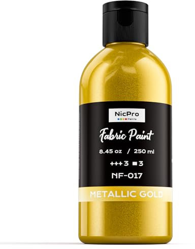 Nicpro Pintura textil dorada, 250 ml, pintura permanente para ropa, tapicería de muebles, pintura textil suave y no tóxica para telas DIY, camisetas, zapatos, vaqueros, lona para niños