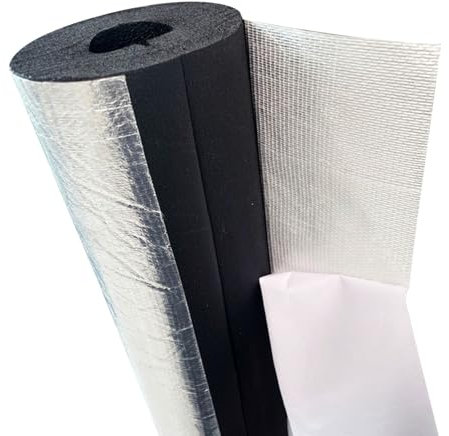 Tubo Isolante Schiuma Antigelo ID 22~114.0mm Guaina Isolante in Foglio di Alluminio Antiscivolo per Condizionatore d'Aria Rame Tubo Riscaldamento Coperture in Gomma(34.0mm x 15mm x 92cm)