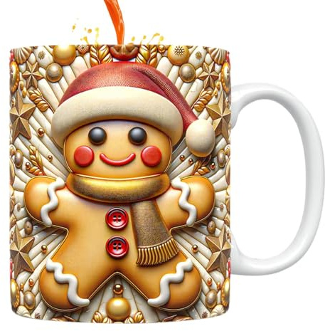 Keyubria Gingerbread Man Mug, Flat Printed Gingerbread Man Coffee Mug, 350ml Christmas Ceramic Mug, Novelty Gingerbread Man Ceramic Cup Tea Cup Milk Cup Christmas Decor for Family and Friends