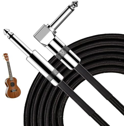 SUHAI 3m/10ft Electric Instrument Cable, 6.35mm 1/4 Inch Straight to Right Angle Male, Electric Guitar Instrument Cable Braided Lead for Amplifiers,Guitars,Pianos,Home Theater