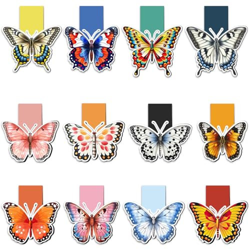 12 Stück Lesezeichen Magnetisch, Tixlux Magnet Lesezeichen im Schmetterlings-Stil für Kinder, Lehrer, Studenten, Buchliebhaber, Schmetterlingsfans