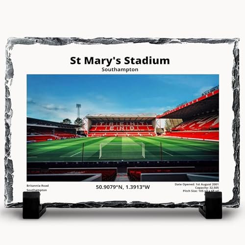 Southampton St Mary's Stadium Slate Plaque with Stand - 200mm x 150mm - Coordinates Souvenir for Saints Fans