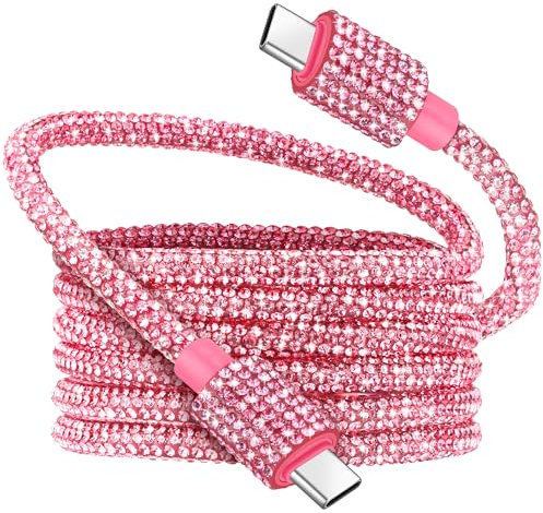 Coolden USB C auf USB C Kabel 1,2M 60W Ladekabel USB C PD Schnellladekabel Glitzer Strass Design für Damen USB C Ladekabel für iPhone 16 15 Pro Samsung Galaxy S25/S24 iPad Air MacBook Tablets Rosa