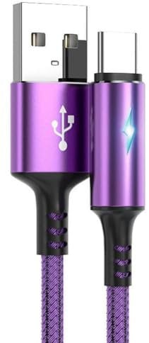HFSAZJ Usbc Charger Cable, Usb To Usb c Cable Cord, Usb To Type c Charging Cable With Led Light, Fast Charge Usb c Cable, Braided Usb C Cord For Phone (purple 1.2m)
