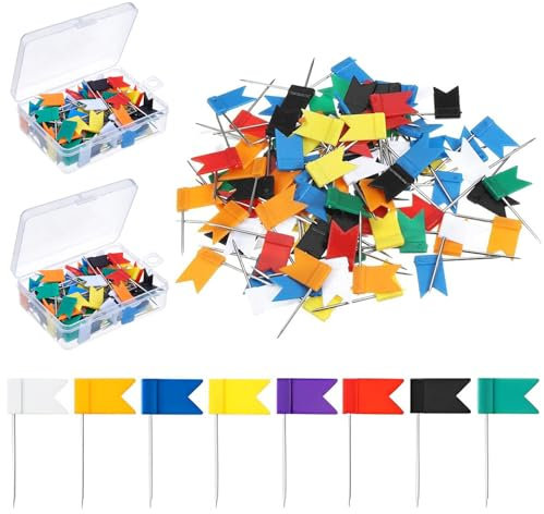 Karte Flagge Stecknadeln, Guador 200 pcs Fahnennadeln Bunt,Markierungs-Fahnen pinnadeln,pinnwandnadeln Fahnennadeln Bunt Reißzwecken heftzwecken für Heim,Büro und Schule Landkarte Fotos