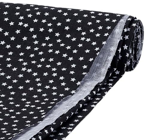 FINGERINSPIRE 1 m Baumwollstoff Zum Nähen Mit Sternenmuster 1.56 m Breit Schwarzer Baumwoll Popeline Stoff Meterweise Rechteckiger Baumwollstoff Für Puppenkleidung Nähen Basteln Basteln