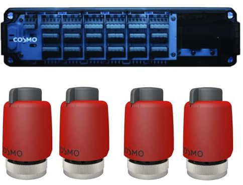 COSMO 6-Zonen Regelklemmleiste 230V Heizen/Kühlen + 4x COSMO Standard Stellantrieb 230V IP54 M30x1,5mm