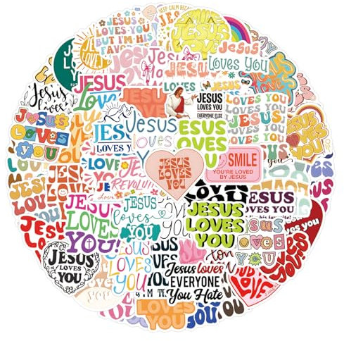Affoto Jesus Loves You Aufkleber für Laptop(100PCS),Geschenk für Kinder Jugendliche Erwachsene Jungen,Jesus Wasserdicht Vinyl Aufkleber Stickers für Scrapbook,Skateboard,Auto,Gepäck