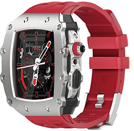 GANYUU Kit de modificación de lujo, para Apple Watch Band Case 8 7 45 mm, marco de metal con bisel de flúor, correa de reloj, para iWatch SE 6 5 4 4 44 mm, 44MM, Ágata