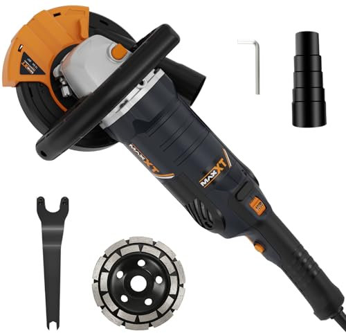 MAXXT Concrete Sander - 125mm Diamond Disc, 1500W Powerful Motor, 7 Adjustable Speeds (1000-8500 RPM), Removable Guard, Versatile Tool for Plastering and Angled Surfaces