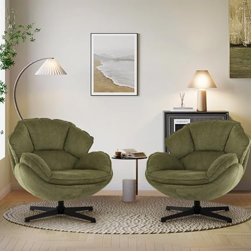IWMH Sessel Wohnzimmer 360°Drehbar, Loungesessel Schlafzimmer, Polsterstuhl mit Breiter Sitzfläche, Ohrensessel mit Metallbeinen, Relaxsessel Lesesessel für Wohnzimmer Schlafzimmer Büro (Grün*2)