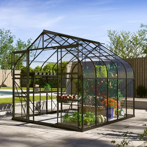 Vitavia Gewächshaus Dione 8300 inkl. Stahlfundamentrahmen, schwarz, 8,3 m², 3 mm ESG | Wetterfestes & stabiles Treibhaus | Perfekt für Gemüse & Pflanzen | Robust & langlebig