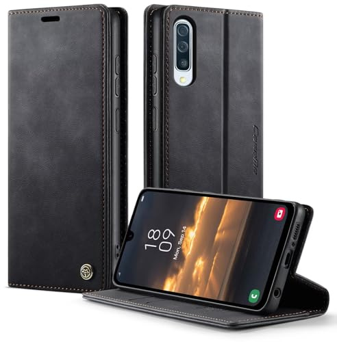 WenBaby CaseMe Handyhülle für Samsung Galaxy A50/A50S/A30S Hülle Premium Nubukleder PU Lederhülle Klapphülle【RFID Schutz】 Kartenfach Standfunktion Schutzhülle Flip Case Wallet Tasche Cover,Schwarz
