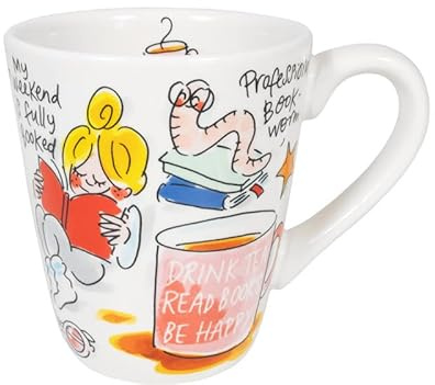 Tazza in ceramica con libri - 0,35L - collezione Lazy Days Blond Hug - tazza colorata per lettori e amanti della lettura - tazza da tè e caffè