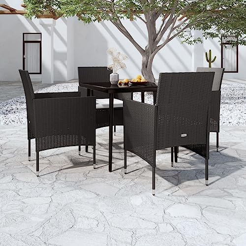 QJBSAVVA Garten-Essgruppe 5-TLG 80x80cm Tisch 4 Stühle 4 Kissen Stahl PE-Rattan Balkonset