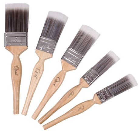 Rodo Opal 5 Piece Paint Brush Set | Rust-Resistant Stainless Steel Ferrule | Professional Synthetic Filament Brushes for Emulsion, Gloss & Varnish | Ergonomic Wooden Handle | 1, 1.5 & 2 Sizes