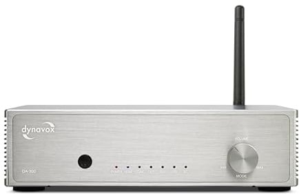 Dynavox DA‑300 Amplificador HiFi Compacto Clase D con HDMI ARC, Bluetooth 5.0, USB, entradas óptica y coaxial, Carcasa de Aluminio, Ideal para TV y Streaming Musical, Plata