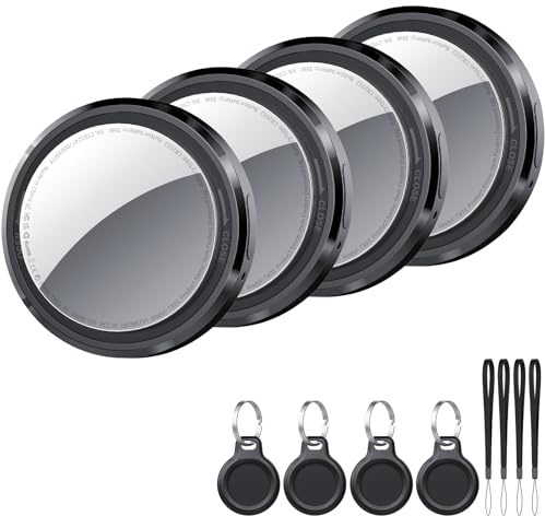Air Tracker Tag Schlüsselfinder 4er Pack, Koffer Tracker Kompatibel mit Apple Wo ist? APP (Nur iOS), Bluetooth Key Finder für Gepäck/Taschen/Brieftasche, Smart KeyFinder, Austauschbarer Akku, Schwarz