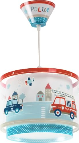 Dalber Lampe kinderzimmer, kinderlampe Pendelleuchte Hängelampe, Deckenleuchte Kinder, Deckenlampe kinderzimmer, Police Polizei Autos, 60612M, E27, Rosa
