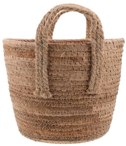 PACKOVE Cestino Rotondo in Vimini Marrone, Cestino per Piante e Cesto Portaoggetti, Design Nordico in Paglia Resistente per Casa