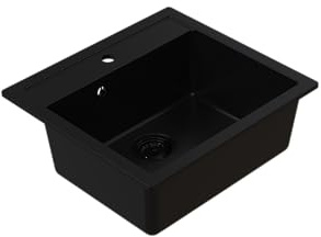 HOMEVELLO Spülbecken DIGIT Einbecken Granitspüle 56x51x21cm Schwarz, Hochwertige Küchenspüle mit Siphon, Überlauf, Pflegeleicht, Kratzfest, Moderne Design, Perfekt für jede Küche