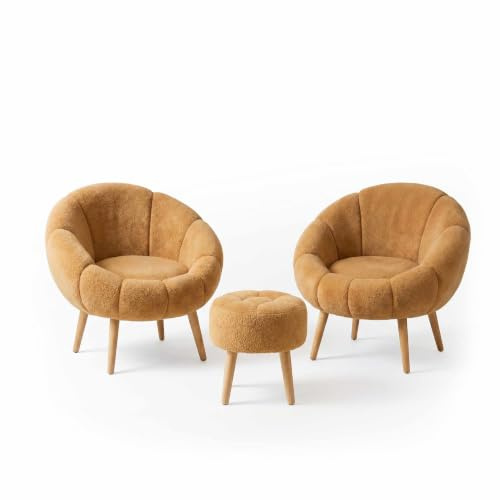 Hanah Home Elegant Wing Chair & Pouffe Set (3 Pieces), Brown, 100% Wellssoft Fabric, 18mm Melamine Coated, Perfect for Modern Living Spaces