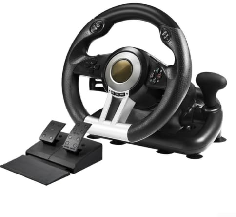 Volante da corsa con pedali per PS4 per Xbox One Switch PC volante da corsa (nero) | Compatibile con PS4, Xbox One, Switch, PC; include pedale lineare per una guida realistica