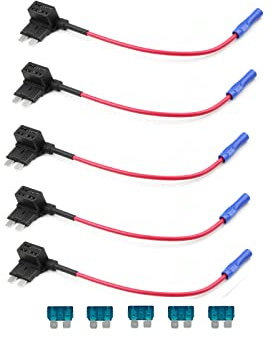 KOLACEN Automotive Car Truck 5 Pieces 16 Gauge Add-a-circuit Fuse TAP Adapter for Regular Standard Blade Type + 5 Pieces 15Apm Standard Fuse