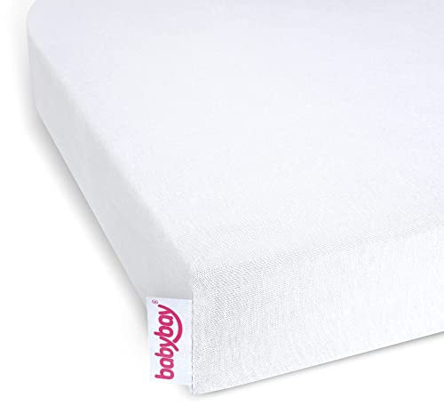 babybay Jersey Spannbetttuch Deluxe Organic Cotton passend für die Modelle Maxi, Midi, Boxspring, Comfort und Comfort Plus, weiß, 89 x 50 cm (Einzelpack)