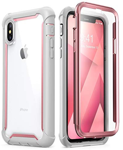 i-Blason Ares Full Body Rugged Clear Protector Bumper Case for Apple iPhone X (2017 Release), Pink