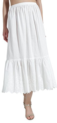BEAUTELICATE Half Slip Underskirt for Women 100% Cotton A-line Petticoat with Lace Embroidery Summer Skirt Extender Anti-static Underslips Ivory Black Short Long