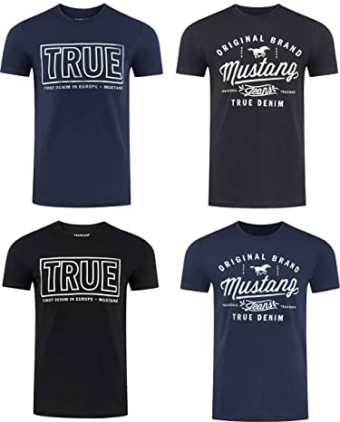 MUSTANG Tshirt Herren Baumwolle Regular Fit 4er Pack Set Rundhals Kurzarm Sommer Tee Shirt Logoprint, Größe:L, Farbe:Farbmix (P2)