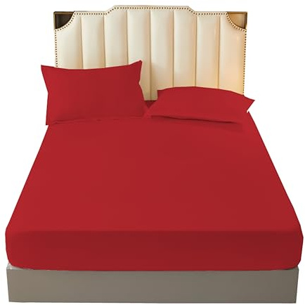 16 Extra Deep 100% Egyptian Cotton Fitted Sheet All UK Sizes Or Pillow Pair Cases 200 Thread Count (Red, King)