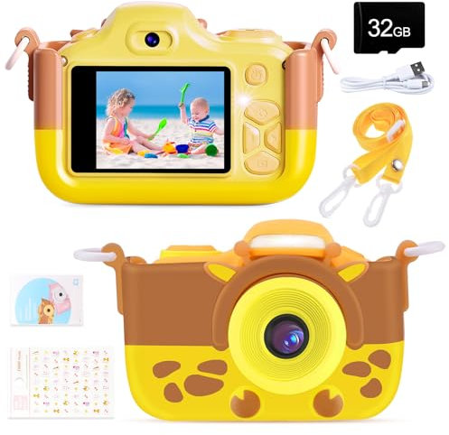 Kriogor Kinder Kamera, Digital Fotokamera Selfie und Videokamera mit 16 MP/Dual Lens/ 2 Inch Bildschirm/ 1080P HD/ 32G TF Karte/ 9 Fach Digitalzoom, Geburtstagsgeschenk für Kinder(Gelb)