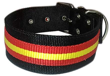 Collar para Perros Nylon Negro con Bandera España 5cm Ancho (75 cm)