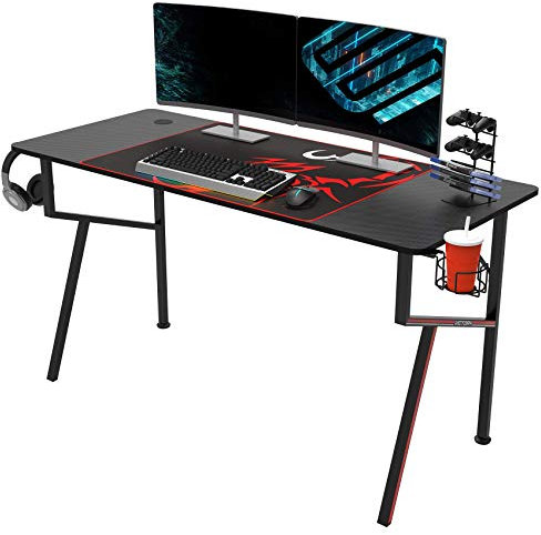 EUREKA Gaming Desk 140 * 60cm Computer Gaming Desk K55 Gaming PC Desk Large Gaming Desks for PC Black Gaming Table with Mousepad for Home Office