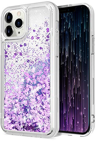 WORLDMOM kompatibel mit iPhone 12 Hülle und iPhone 12 Pro Hülle, Bling Fließende Flüssigkeit Schwimmende Sparkle Bunte Glitzer Wasserfall TPU Schützende Telefonhülle [6,1 Zoll 2022],Violett