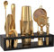 Highball & Chaser Barkeeper-Set mit schwarzem Bambusständer, schönes Cocktail-Shaker-Set und Bar-Werkzeuge, Edelstahl, Boston Shaker, Barkeeper-Kit mit Ständer (antikes Gold)