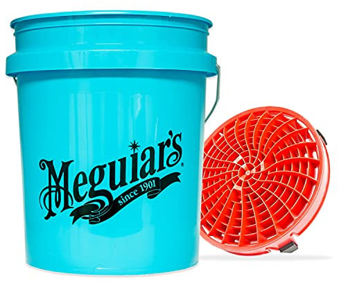 detailmate Autowäsche Set: Meguiars blauer Wasch Eimer 5 Gallonen (19 l) mit Detail Guardz Dirt Lock Wascheimereinsatz Rot für eine kratzerfreie Handwäsche